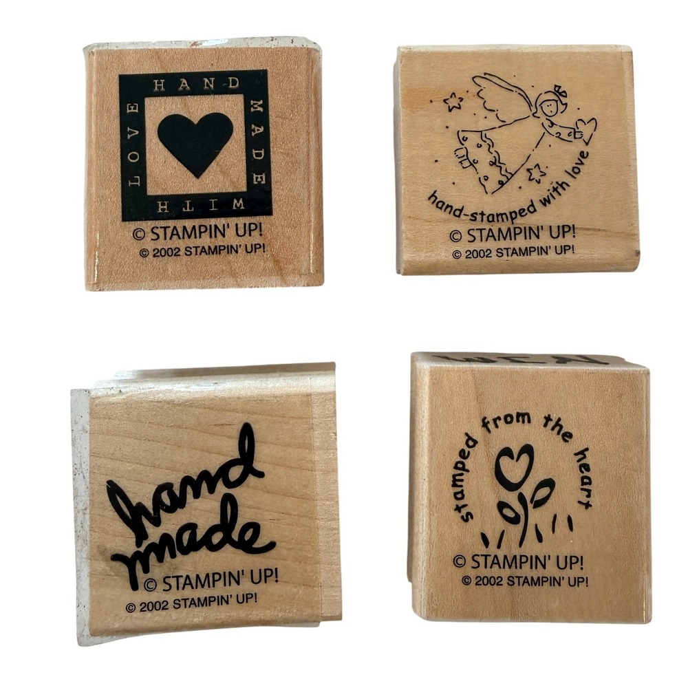 Stampin' Up! Handmade Rubber Stamp Set 4 Pc 2002 Hand Made With Love Heart